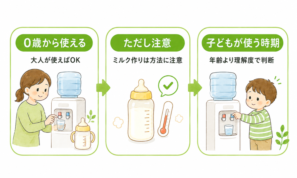子どもがウォーターサーバーから水をくむ様子